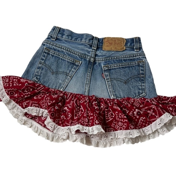 Levis Skirt Girls W22 x L12 Denim - Red Patriotic Theme Bandana No Tag Approx 4T - Picture 3 of 7